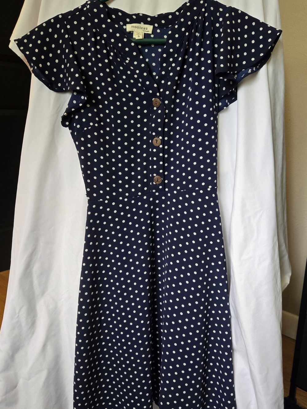 Monteau Navy Blue Polka Dot Midi Dress